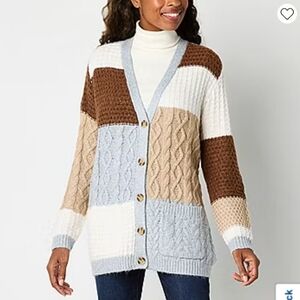 St. John's Bay Womens V Neck Long Sleeve Button Open Front Cardigan XL